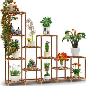 WAPAG 12 Tiers Plant Stand Indoor Outdoor, Large Wooden Plant Shelf